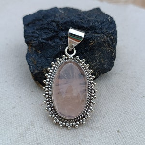 Rose Quartz Pendant, 925 Sterling Silver Pendant , Handmade Pendant, Rose Quartz Jewellery  Gift For Her Wedding Pendant , Silver Pendant