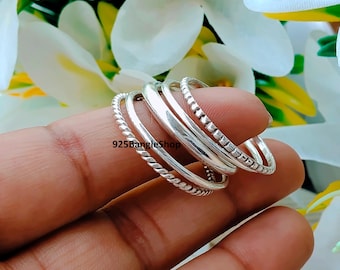 Stackable Sterling Silver Ring Set: Boho Minimalist Stacking Rings