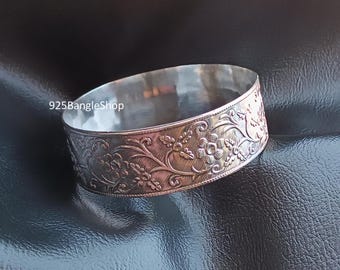 Handmade Sterling Silver Stacking Bangle: Floral Design