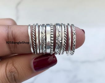 Set di anelli impilabili in argento sterling realizzati a mano, anelli boho minimalisti