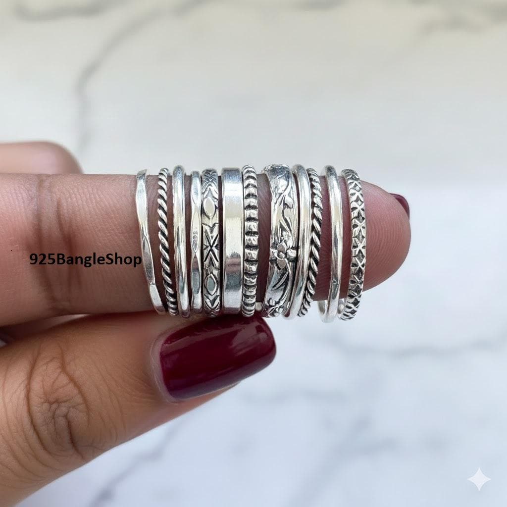 Handmade Sterling Silver Stacking Ring Set, Boho Minimalist Rings - Etsy