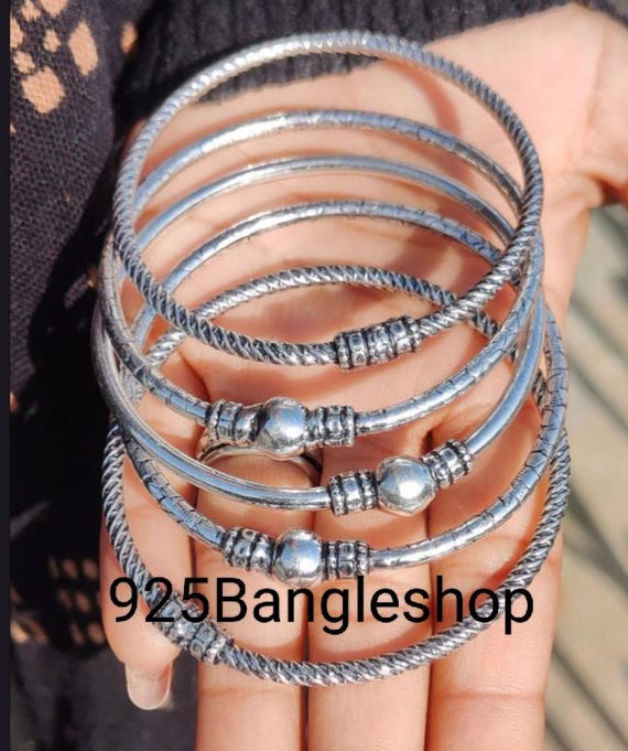 925 Sterling Silver Bangles Set: Stylish Thick Mexico Bracelets - Etsy