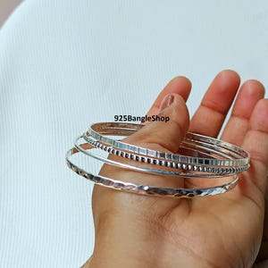 Sterling Silver Stacking Bangles - Set of 4 Minimalist Jewelry