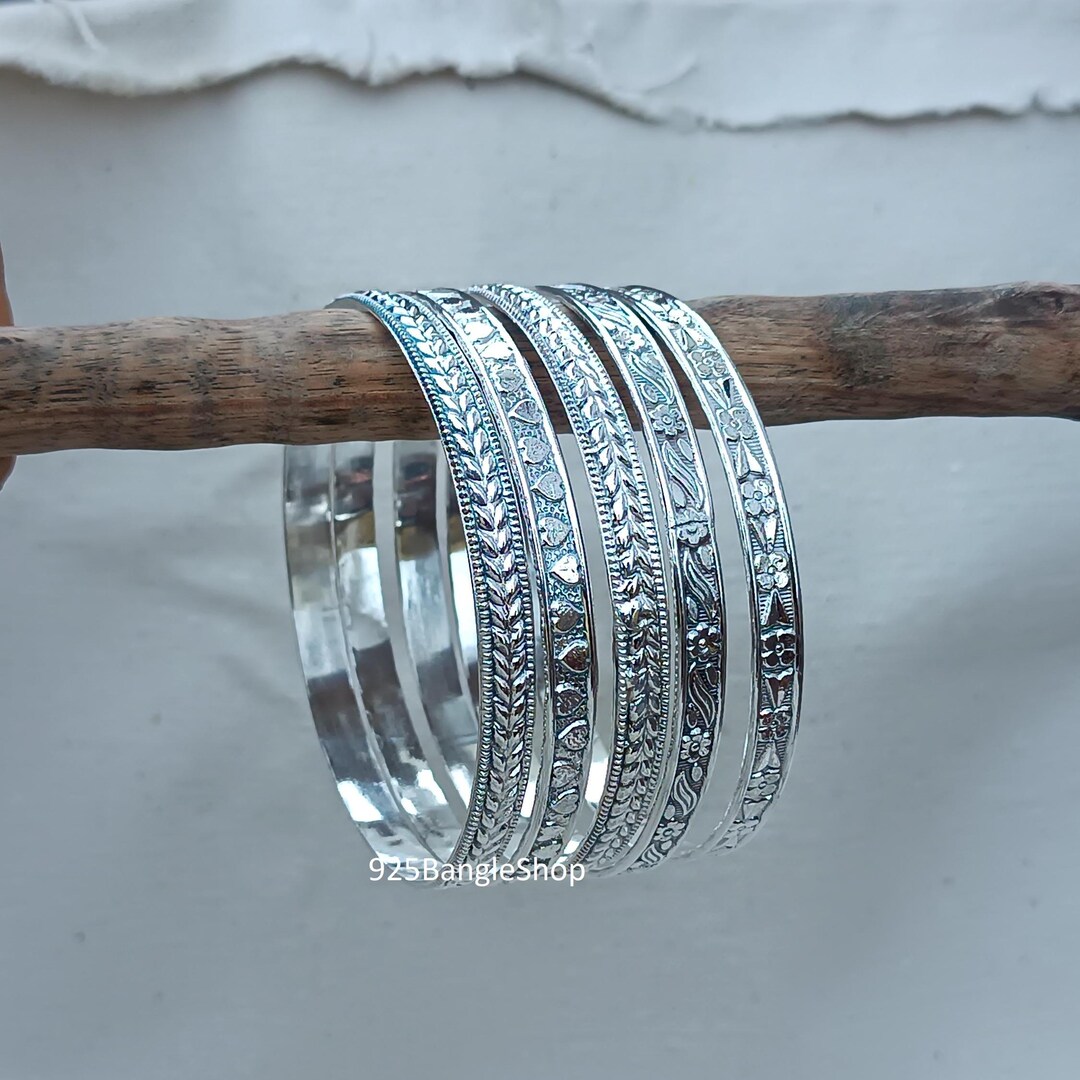 Handmade Sterling Silver Bangle Set: Thick Sparkly Christmas