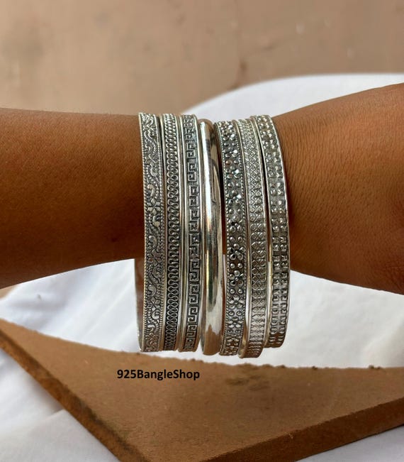 Handmade Sterling Silver Bangle Set: 7-day Indian Stacking Bangles