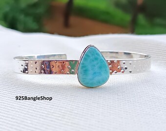 Larimar Armreif: Handgefertigter 925er Sterling Silber Edelsteinschmuck