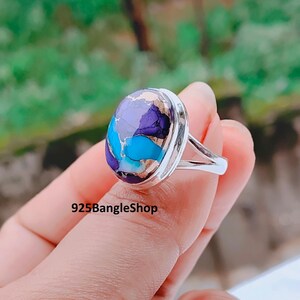 Blue Turquoise Dahlia Ring: Handmade Sterling Silver Gemstone Jewelry