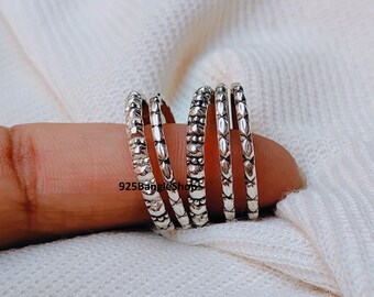 Handmade Sterling Silver Multi Band Ring: Textured Boho Stacking Jewelry