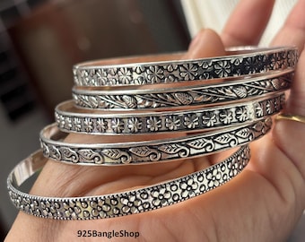 Ensemble de joncs empilables en argent sterling : bracelets Semanario faits main