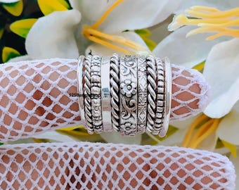 Handmade Sterling Silver Ring Set: Wide Band Stacking Rings