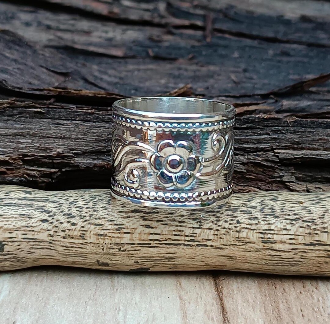 Handmade Sterling Silver Wide Band Ring: Floral Statement Ring - Etsy