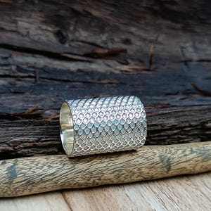 Handmade Sterling Silver Wide Band Ring: Flower Design