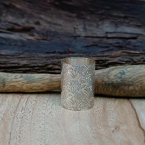 Handmade Sterling Silver Wide Band Ring: Floral Etched Jewelry