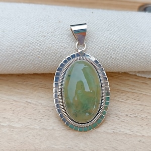 Handmade Sterling Silver Prehnite Gemstone Pendant: Statement Jewelry
