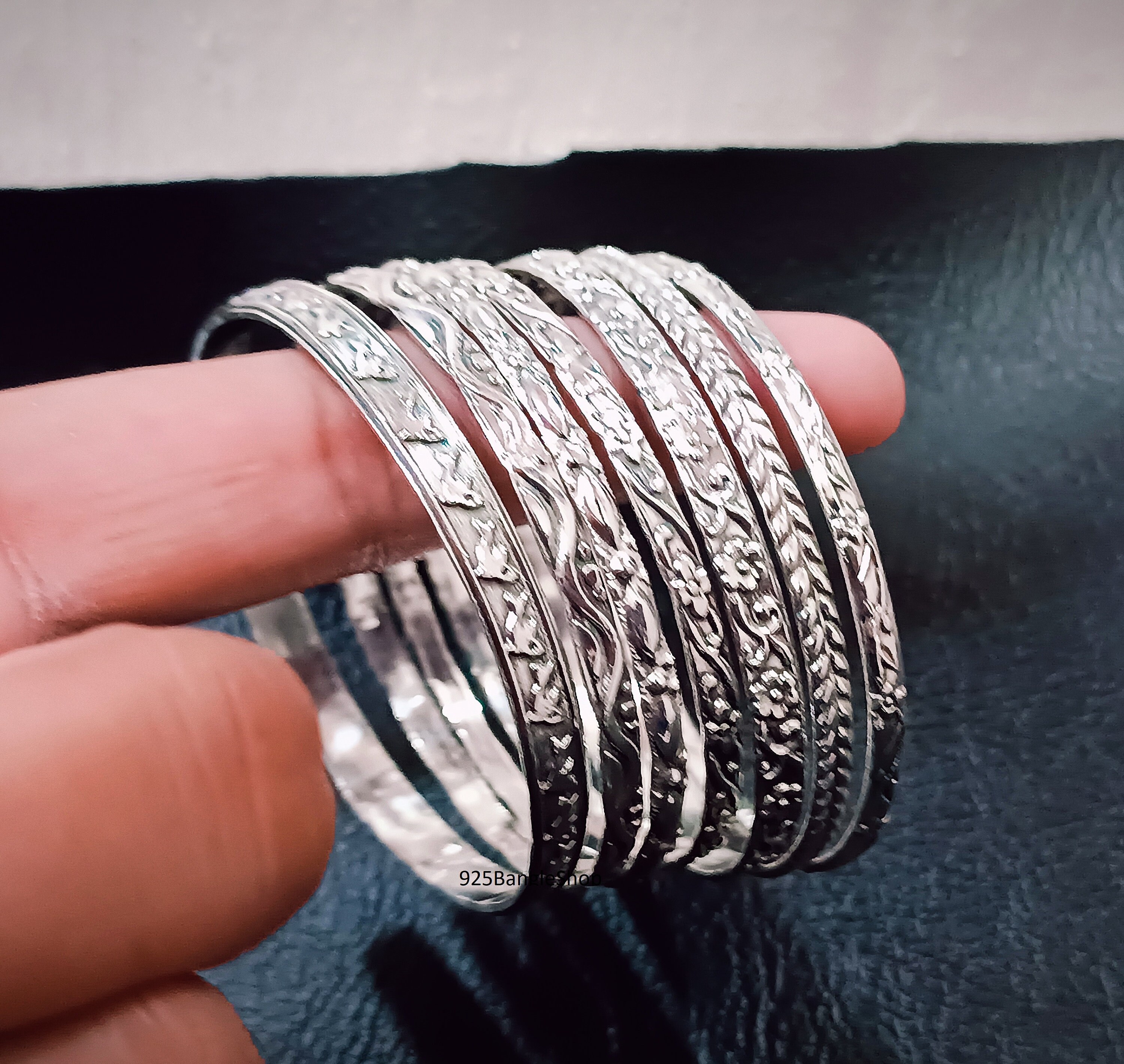 Sterling Silver Flower Bangle Set - 7 Piece - Etsy