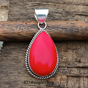 Red Coral 925 Sterling Silver Pendant: Handmade Gemstone Jewelry