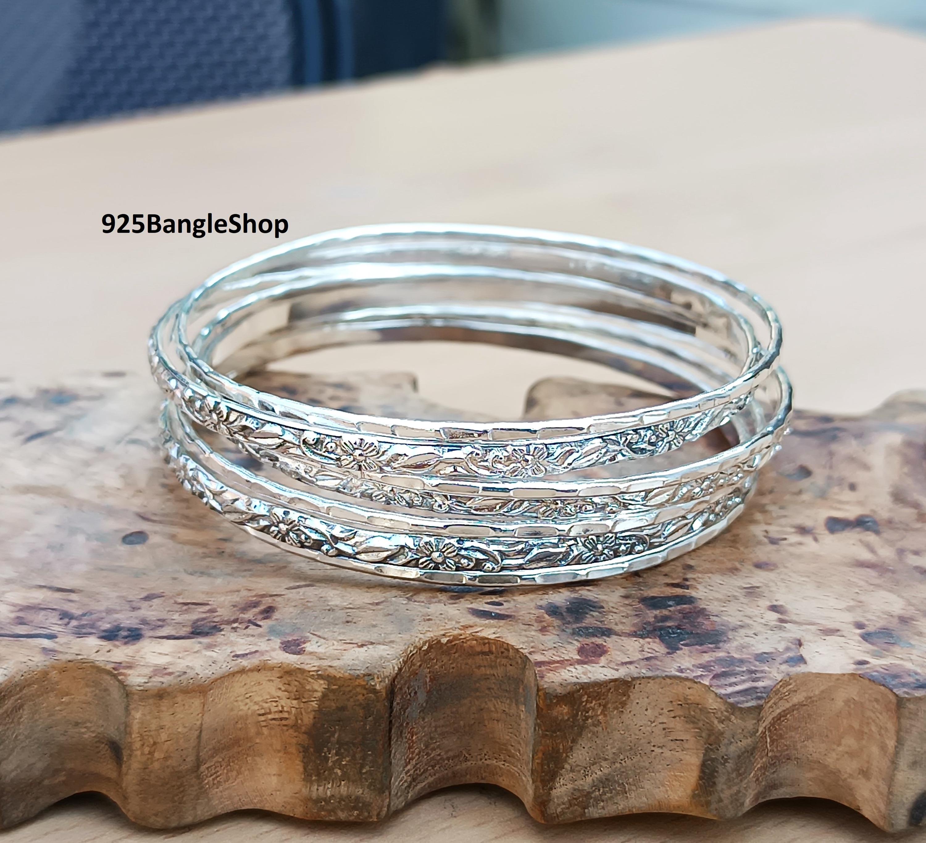 STERLING SILVER 925 Calcutta 七宝 銀製 セット Sterling Silver Bangle Set: Designer 7-piece Stacking Bangles