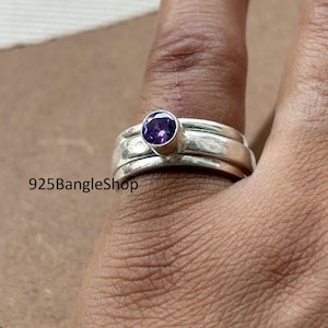 Amethyst Spinner Ring: Handmade 925 Sterling Silver Meditation Ring