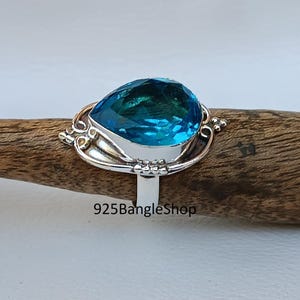 Handmade Blue Topaz 925 Sterling Silver Ring: Women&#39;s Gemstone Jewelry