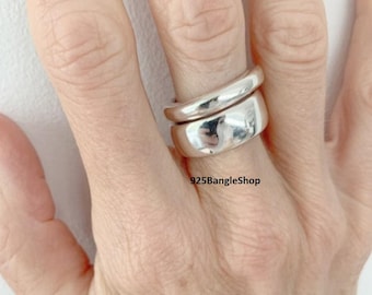 Handmade Chunky 925 Sterling Silver Band Ring Set: Modern Statement Jewelry
