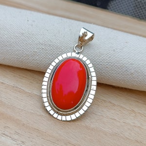 Red Coral Pendant, 925 Sterling Silver Pendant , Handmade Pendant, Red Coral Jewellery  Gift For Her Wedding Pendant , Silver Pendant