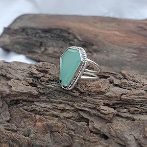 Aqua Chalcedony Coffin Ring: Handmade Sterling Silver Gemstone