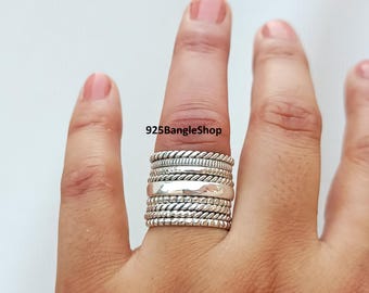 Handmade Sterling Silver Stacking Ring Set: Thick & Dainty Bands