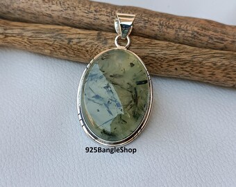 Pendentif fait main en argent sterling préhnite 925