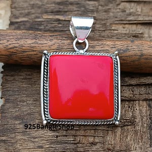 925-verzilverde koraalrode hanger - Handgemaakte boho-sieraden