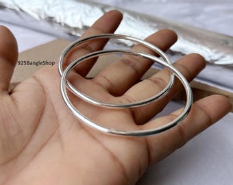 Ensemble de gros bracelets joncs en argent sterling : bracelets empilables en argent massif