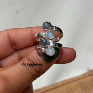Natural Moonstone and Labradorite ring, Blue flashy two gemstone ring, 925 Sterling silver labradorite ring, Bridesmaid gift, Gift for her