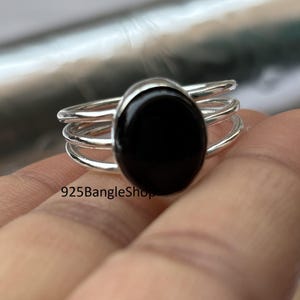 Handmade Black Onyx Ring: 925 Sterling Silver Stacking Ring