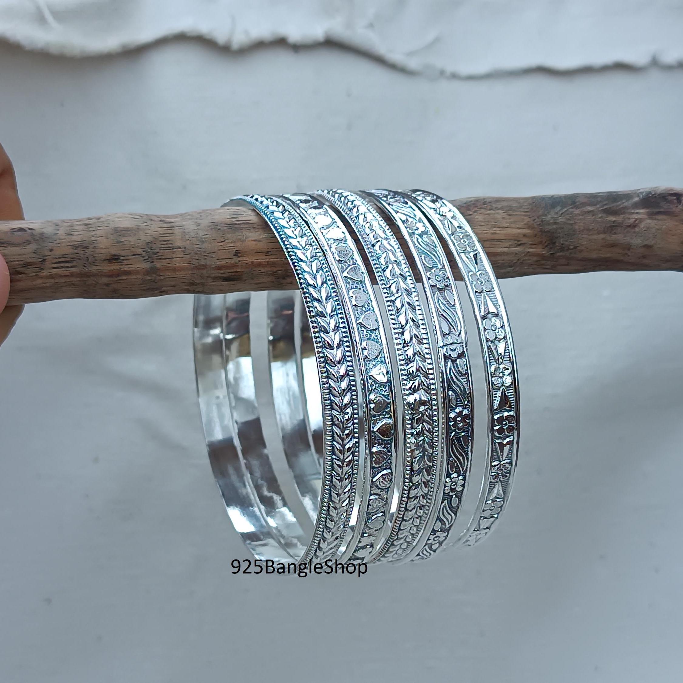 Handmade Sterling Silver Bangle Set: Thick Sparkly Christmas