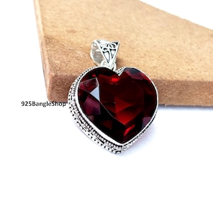 Red Garnet Heart Pendant 925 Sterling Silver Pendant Handmade Red Garnet Gemstone Pendant Gift For Mom Love Handmade Jewelry Gift
