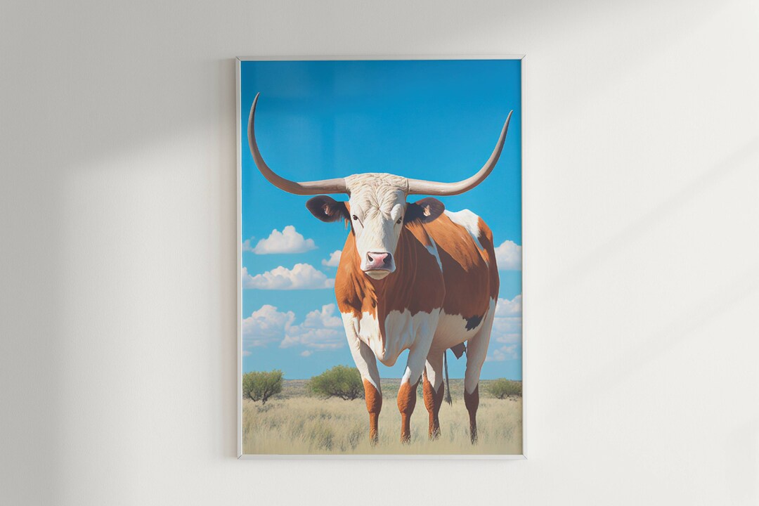 Texas Longhorn Cow, Big Horns, Steer Detailed Digital Print INSTANT