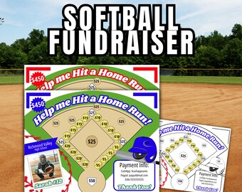 Editable Softball Home Run Fundraiser Template, Fill My Base, Canva, Softball Donation Board, Team Booster, Printable, Digital Download