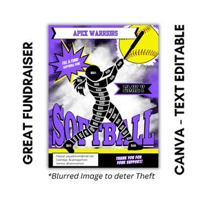 SOFTBALL Fill & Fund Fundraiser Editable | Softball Fundraiser Sheet | AAU Softball | Softball Elite | Fill In Fundraiser | Purple