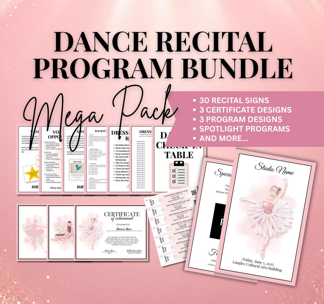 Studio Recital Program Dance Recital Program Template, Package, Ballet Production, Great for ...