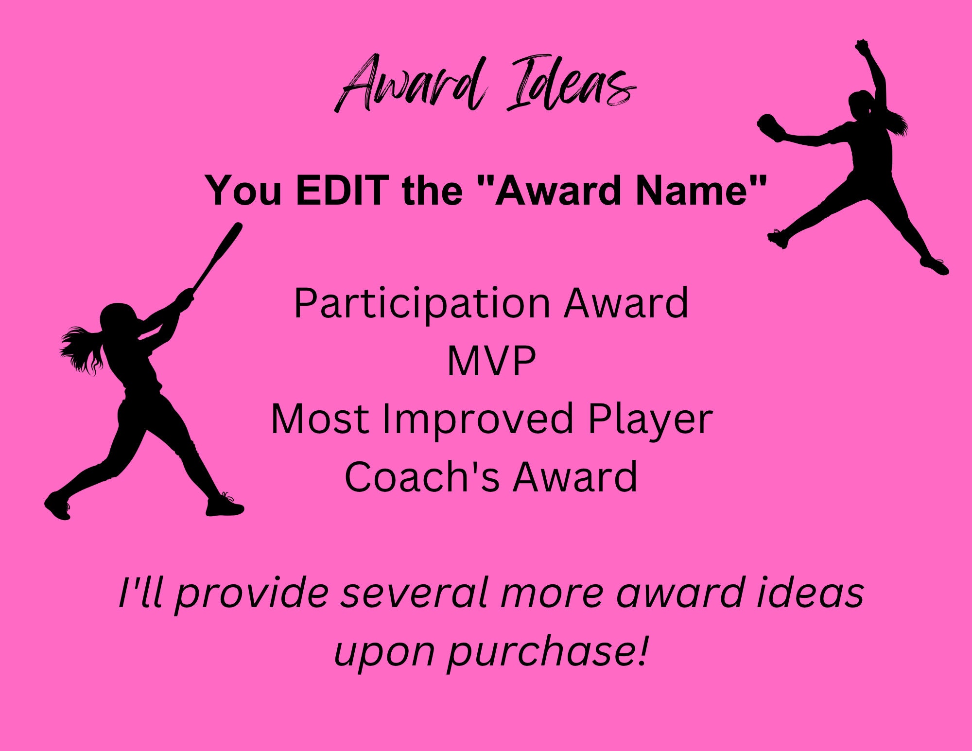 EDITABLE Softball Award Certificates Softball Awards End of Year Awards