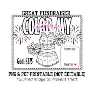 Cheer Fundraiser Printable | FARBE MEINE UNIFORM | Anfeuerungsgut | Cheerleader Wettbewerb | Pom Pom Spendensammlung | Pate Meine Cheerleader |