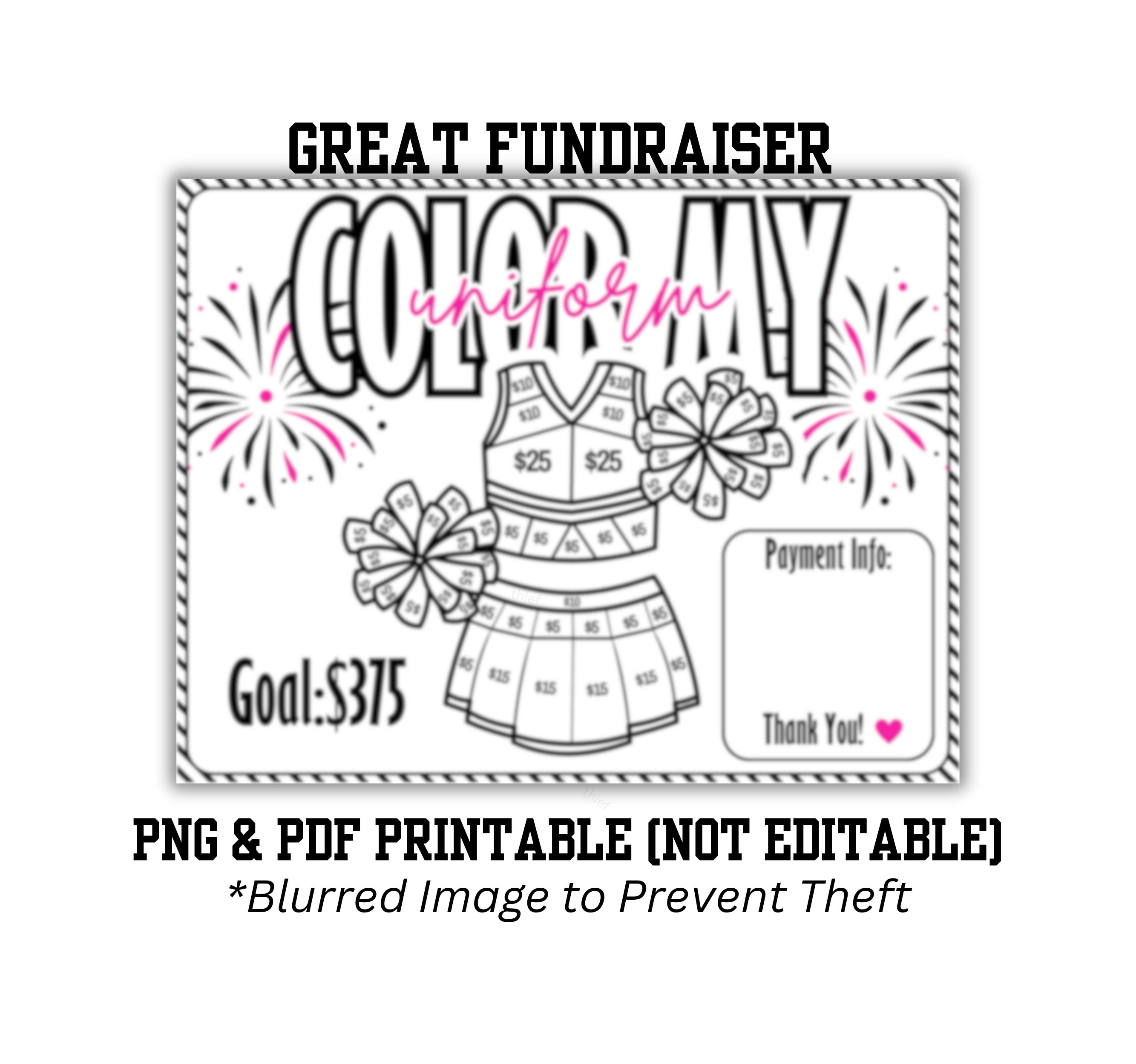 Cheer Fundraiser Printable | COLOR MY UNIFORM  | Cheer Comp | Cheerleading Competition | Pom Pom Fundraising | Sponsor My Cheerleader |