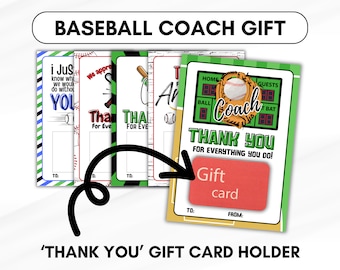 BASEBALL COACH Appreciation Gift Card Holder, Printable, Thank you Card, Coach Gift, Holidays, Birthday, End of Year Awards, School Coach