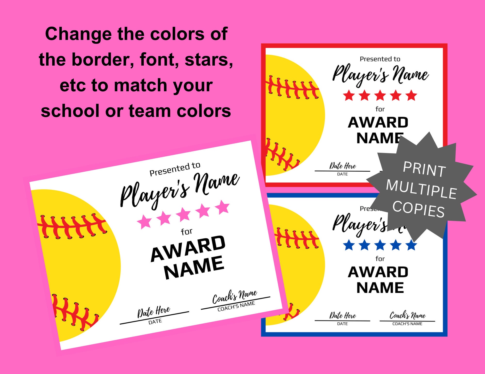 EDITABLE Softball Award Certificates Softball Awards End Etsy