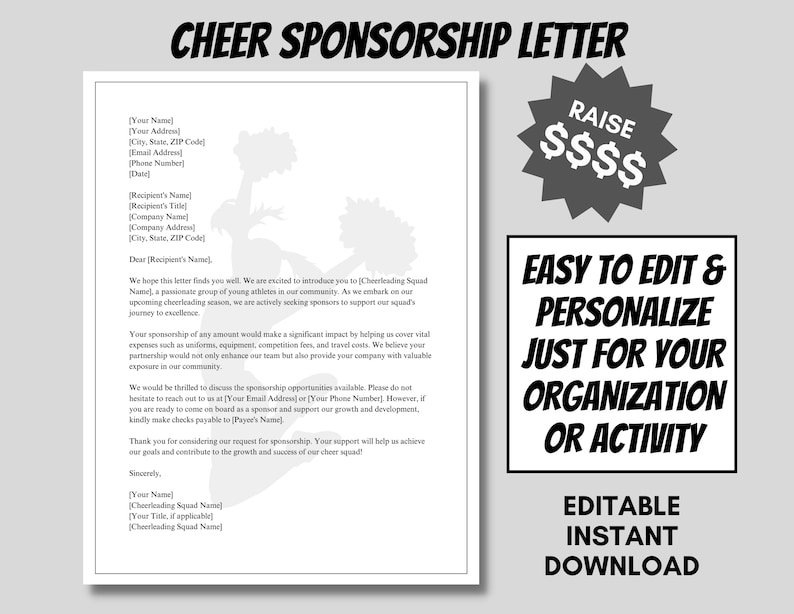 CHEER Sponsorship Letter Customize and Support Your Local Cheer Squad