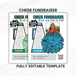 FULLY EDITABLE Cheer Fundraiser Template, Color My Megaphone, Fundraising, Cheerleading Teams, Elite Squad, Fill My Bow, Fill My PomPom