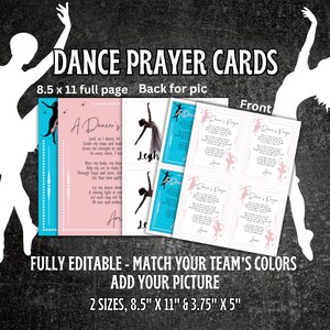 Cartes de prière et de danse modifiables, étiquettes de sac, pochettes cadeaux, bénédictions de ballet imprimables à offrir, récitals, concours et studio de représentation