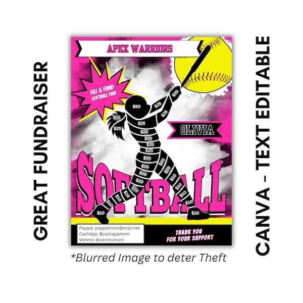 SOFTBALL FUNDRAISER Editable Template | Softball Fundraiser Sheet | AAU Softball Fundraising Game | Softball Elite | Fill My Softball |