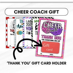 Titolare della carta regalo di apprezzamento CHEER COACH, stampabile, biglietto di ringraziamento, regalo per l'allenatore, vacanze, compleanno, premi di fine anno, allenatore scolastico