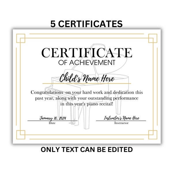 EDITABLE PIANO RECITAL Certificates | Piano Awards | Piano Theory | Recital Awards | Piano Recital | Participation Awards | Piano Studio