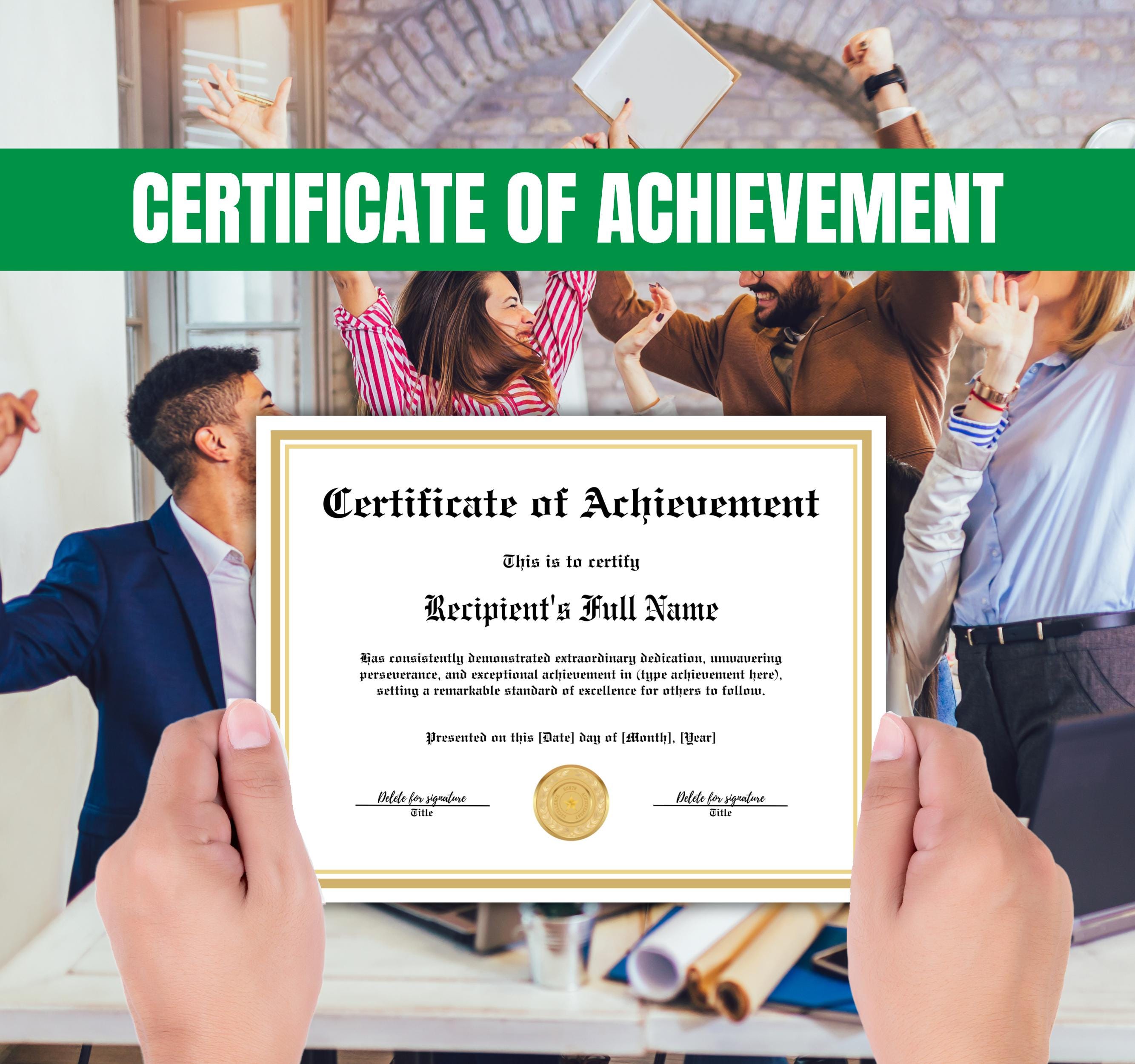 Certificate of Achievement Professional Template, Gold Border, Logo, Customizable Award | Instant Download | Printable Certificate Template